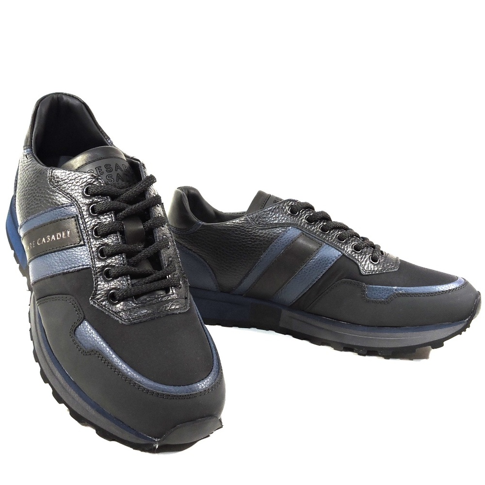CASADEI 🇮🇹 MEN'S BLACK LEATHER COMFORT FASHION SNEAKERS